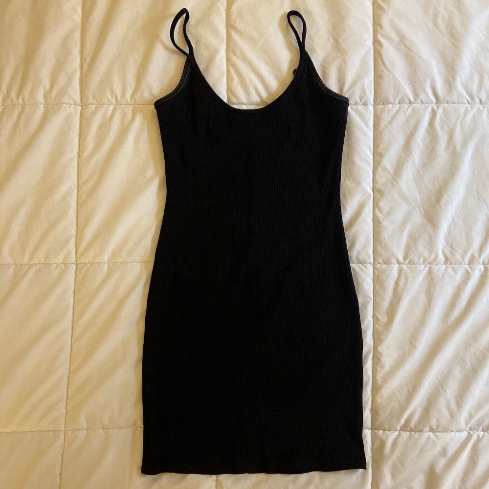 Black Ribbed Body Con Dress